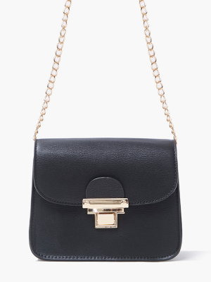 Faux Leather Flap Top Crossbody Bag