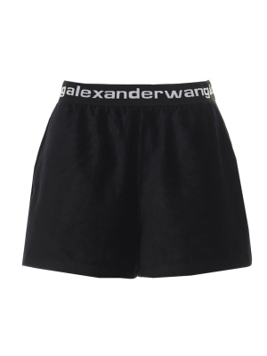 T By Alexander Wang Logo Elastic-waistband Corduroy Shorts