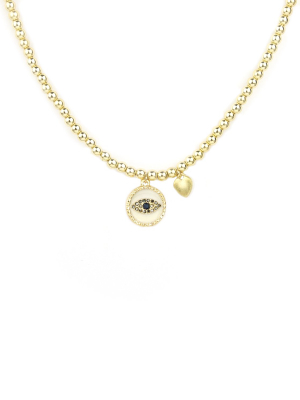 Evil Eye & Heart Charm Necklace/wrap