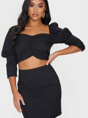 Petite Black Ruched Blouse