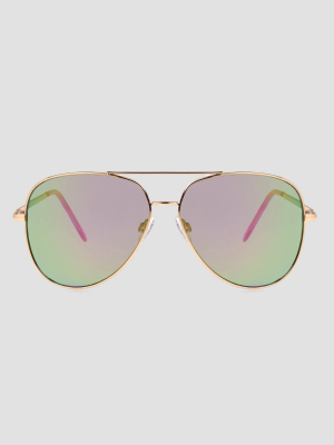 Women's Aviator Metal Sunglasses - A New Day™ Pink