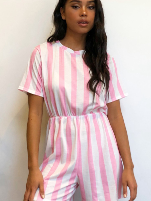 Pink Stripe Short Sleeve T-shirt Playsuit