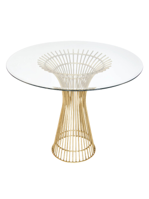 Gold Leaf Iron Side Table Base With 30" Diameter Glass Top