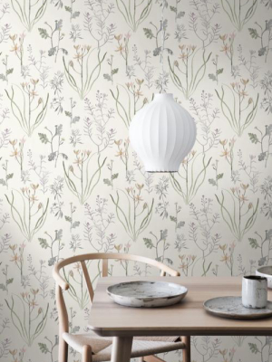 Alpine Botanical Wallpaper In Ivory And Purple From The Norlander Collection By York Wallcoverings
