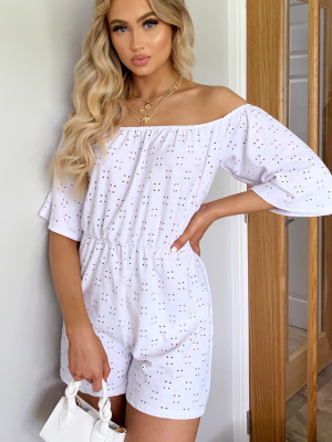 White Bardot Broderie Anglaise Romper