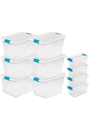 Sterilite 64-quart Plastic Storage Container (6 Pack) + Medium Clip Box (4 Pack)