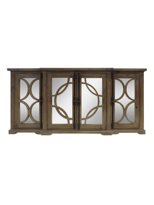 4 Door Wooden Console With Circled Design Mirrored Front Brown - The Urban Port