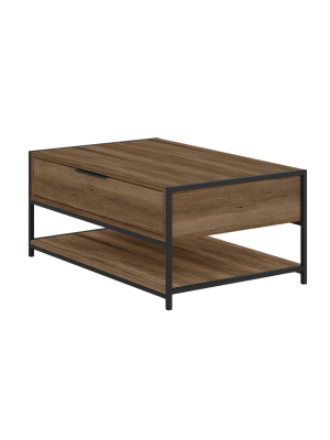 Wood And Metal Rectangular Coffee Table With Drawer And Shelf Brown/black - The Urban Port