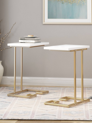 Ariade Modern Glam C-shaped Accent Table White/champagne Gold - Christopher Knight Home