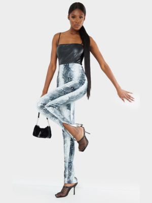 Tall Grey Snake Print Pu Leggings