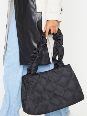 Black Ruched Oversized Tote Bag