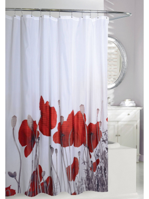 Poppy Fields Shower Curtain Red/white - Moda At Home