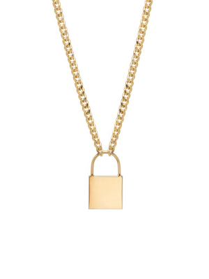 14k Large Padlock Necklace On Small Curb Chain