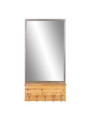 24" X 48" Decorative Wall Mirror With Hooks Metal/wood - Patton Wall Decor