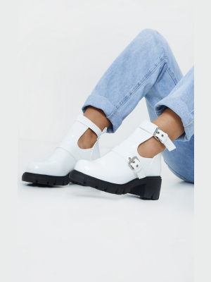 White Cut Out Buckle Chunky Boot