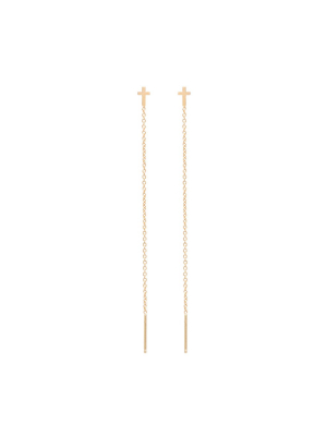 14k Itty Bitty Cross Threader Earrings