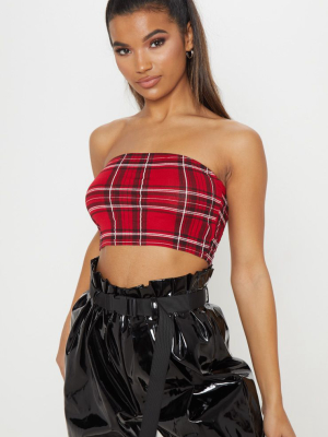 Red Check Printed Bandeau Crop Top