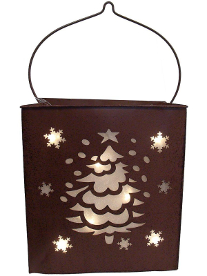 Sterling 12.5" Shimmering Led Lighted Christmas Tree And Snowflake Battery Operated Lantern - Brown