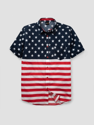Men's Flag Americana Button-down Shirt - White/red/navy