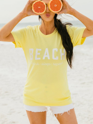 Beach Drink Sleep Yellow Graphic Tee