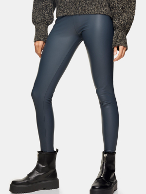 Teal Coated Leather Look Leggings