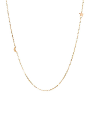 14k Itty Bitty Off-center Moon And Star Necklace