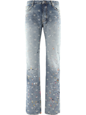 Off-white Apple Embroidered Paint Splatter Jeans