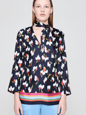 Silk Printed Tie-neck Blouse