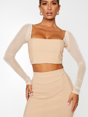 Stone Bandage Mesh Long Sleeve Crop Top