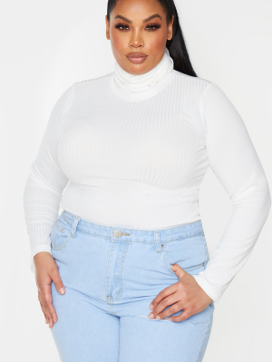 Plus Rheta Cream Ribbed Polo Neck Top