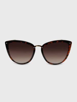 Women's Cateye Round Plastic Metal Sunglasses - A New Day™ Brown