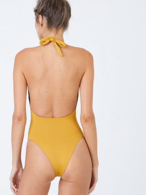 Na Pali Halter Center Cut Out One Piece Swimsuit - Sol Yellow