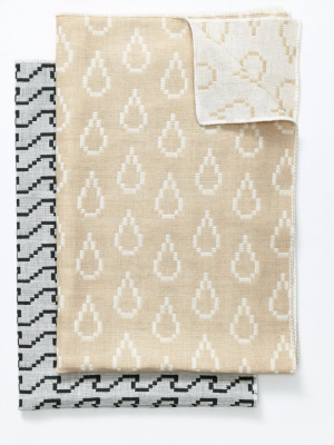 Set Of 2 Bitmap Textiles Color Tea Towels In Waves & Drops