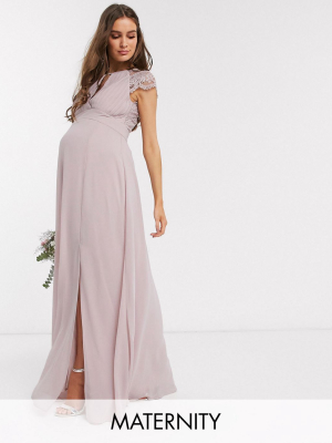 Tfnc Maternity Bridesmaid Lace Sleeve Maxi Dress In Pink