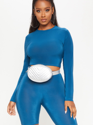 Shape Petrol Blue Sheer Slinky Long Sleeve Crop...