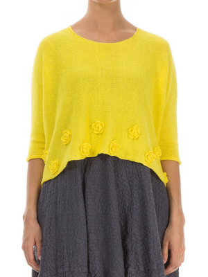 Flowers Decorated Yellow Linen Jumper