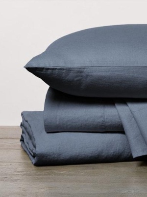 Relaxed Linen Sheet Set - Harbor Blue