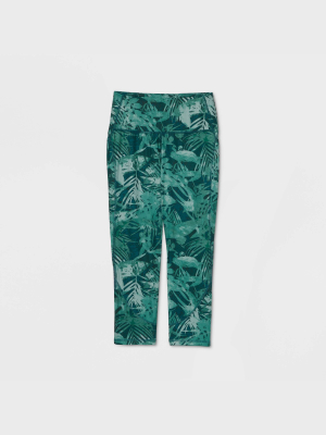 Women's Tropical Print Contour Curvy High-waisted Capri Leggings 21" - All In Motion™ Green