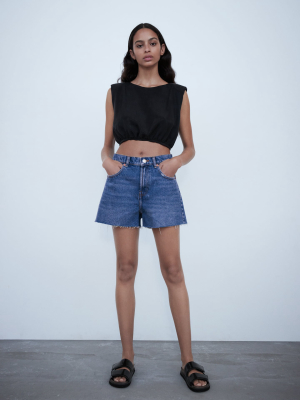 Hi-rise Straight Denim Shorts Trf