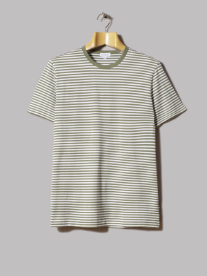 Sunspel Crew Neck T-shirt (light Khaki / White English Stripe)