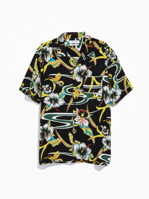 Uo Tropical Rayon Short Sleeve Button-down Shirt