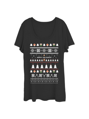 Fifth Sun Womens Nintendo Snowflakes Short Sleeve Scoop Graphic Tee - Black Small