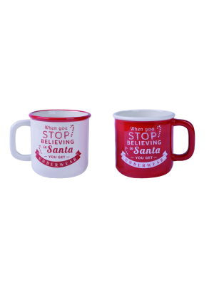 Transpac Dolomite 6 In. Multicolor Christmas Vintage Holiday Words Mug Set Of 2