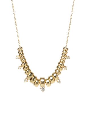 14k Gold Graduated Rondelle And Prong Diamond Necklace