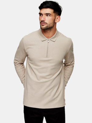 Stone Pique Long Sleeve Polo