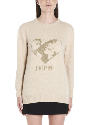 Alberta Ferretti Help Me Slogan Intarsia Knit Sweater