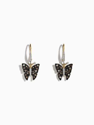 Effy Nature 14k Yellow Gold Cognac & White Diamond Butterfly Earrings, 0.57 Tcw