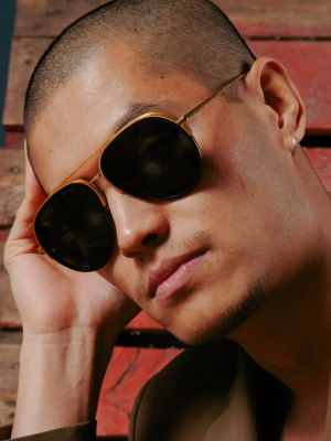 Abel Aviator Sunglasses In Black And Yellow Gold