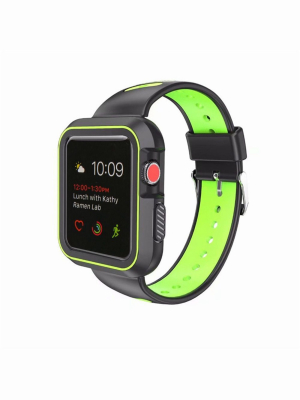 Valor Black/green Silicone Sport Watchband With Case For Series 1/2/3 38mm Apple Watch Iwatch