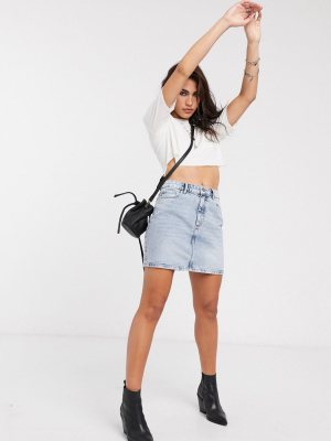 Only Denim Mini Skirt In Acid Wash